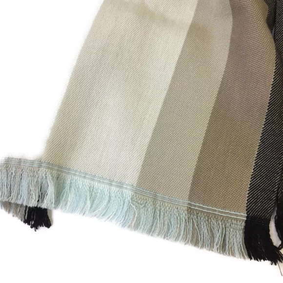 Auth NWT Emilio Pucci 100% Wool Neutrals Blues Striped Scarf Stole Muffler Wrap - Picture 3 of 8